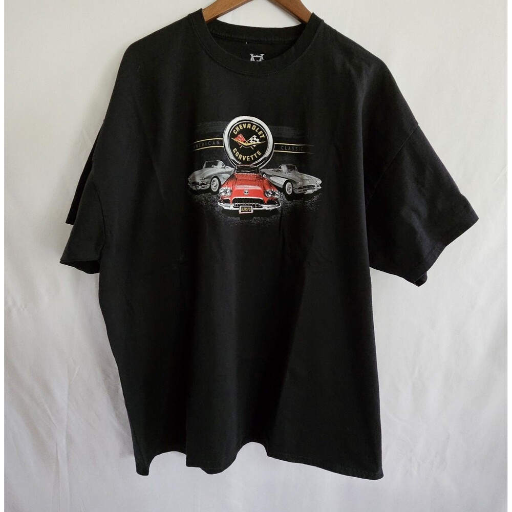 Chevrolet Corvette T-Shirt Men's Black American Classic Knit Shirt Size 3XL